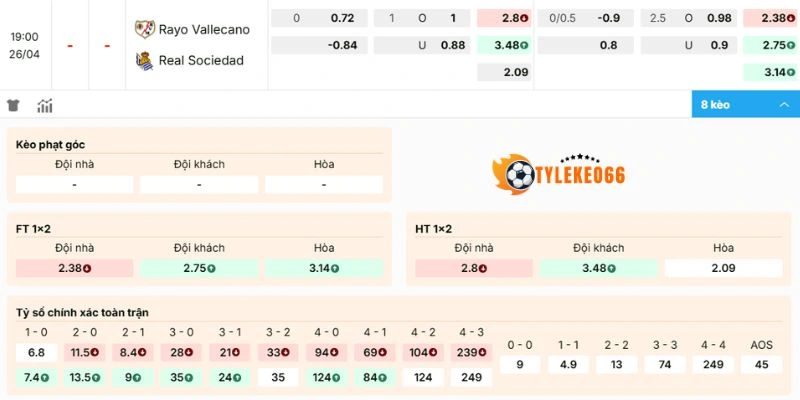 Kèo Bóng Đá Rayo Vallecano Vs Real Sociedad Hôm Nay Ngày 26/04/2026 - La Liga 2 Bảng kèo nhà cái Vallecano vs Real Sociedad